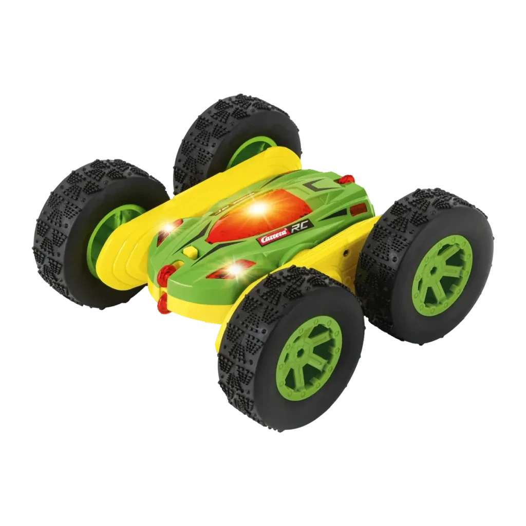 Voiture RC Carrera Mini Turnator 2.0 500mAh Vert 1:24 6km/h, vue diagonale: carrosserie verte et jaune, 4 roues tout-terrain