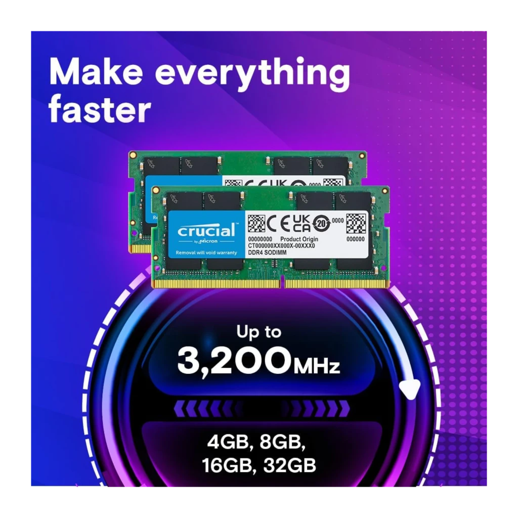 Memória RAM Crucial SO-DIMM 64GB DDR4 2x32GB 3200MHz Verde CT2K32G4SFD832A, vista promocional: dois módulos empilhados