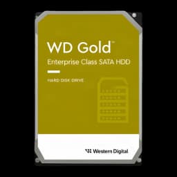 Disco rígido WD Gold 6TB 3.5 polegadas SATA III 7200RPM Cinzento WD6004FRYZ, vista frontal: etiqueta dourada com logótipo WD