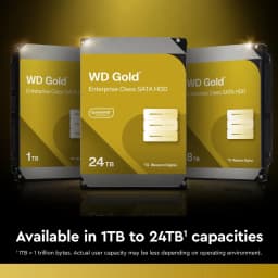 Disco rígido WD Gold 6TB 3.5 polegadas SATA III 7200RPM Cinzento WD6004FRYZ, gama: três unidades mostrando capacidades