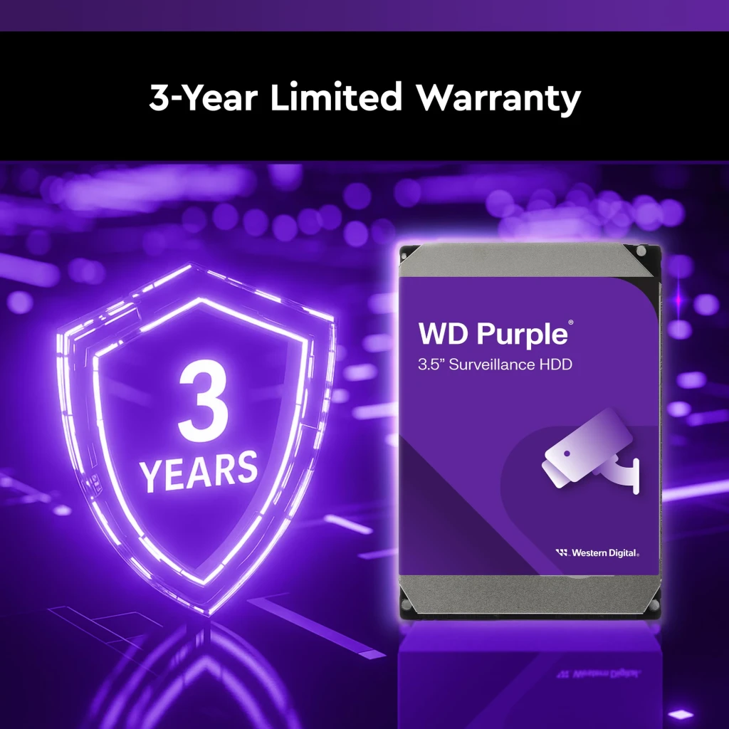 Disco duro WD Purple 4TB HDD 3,5 pulgadas SATA III 5400RPM Negro WD44PURZ, garantía: escudo neón 3 años junto al disco