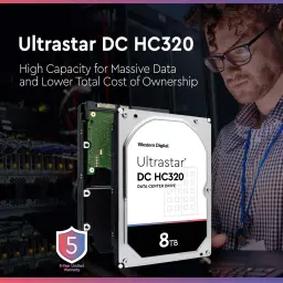 Disco rígido WD Ultrastar DC HC320 3.5 polegadas 8TB SATA3 HDD 7200RPM Cinzento, lifestyle: vista frontal inclinada com PCB