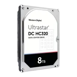 Disco rígido WD Ultrastar DC HC320 3.5 polegadas 8TB SATA3 HDD 7200RPM Cinzento, vista frontal em ângulo: etiqueta