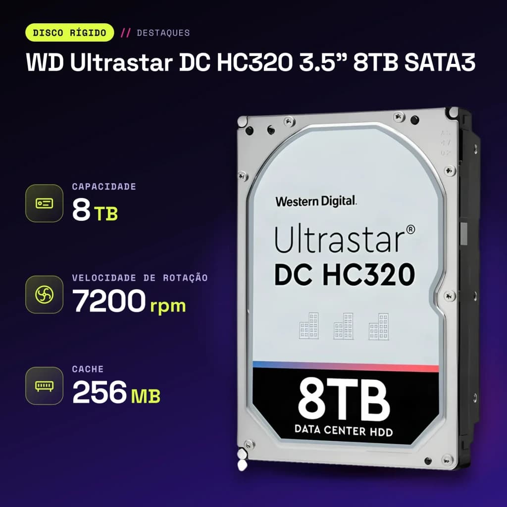 Disco rígido WD Ultrastar DC HC320 3.5 polegadas 8TB SATA3 HDD 7200RPM Cinzento - características