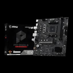 Carte mère MSI PRO B550M-B B550 AM4 DDR4 Micro-ATX Noir, vue principale: carte et boîte avec logo MSI et chipset B550