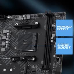 Carte mère MSI PRO B550M-B B550 AM4 DDR4 Micro-ATX Noir, détail: socket AM4 et slots DDR4 avec labels Memory Boost et Core