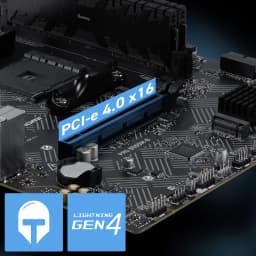 Carte mère MSI PRO B550M-B B550 AM4 DDR4 Micro-ATX Noir, détail: slot PCIe 4.0 x16 surligné en bleu avec badge Lightning Gen4