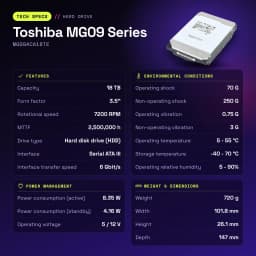 Disque dur Toshiba MG09 Series 18To 3,5 pouces 7200RPM MG09ACA18TE - caractéristiques