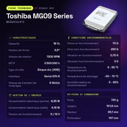 Disque dur Toshiba MG09 Series 18To 3,5 pouces 7200RPM MG09ACA18TE - caractéristiques