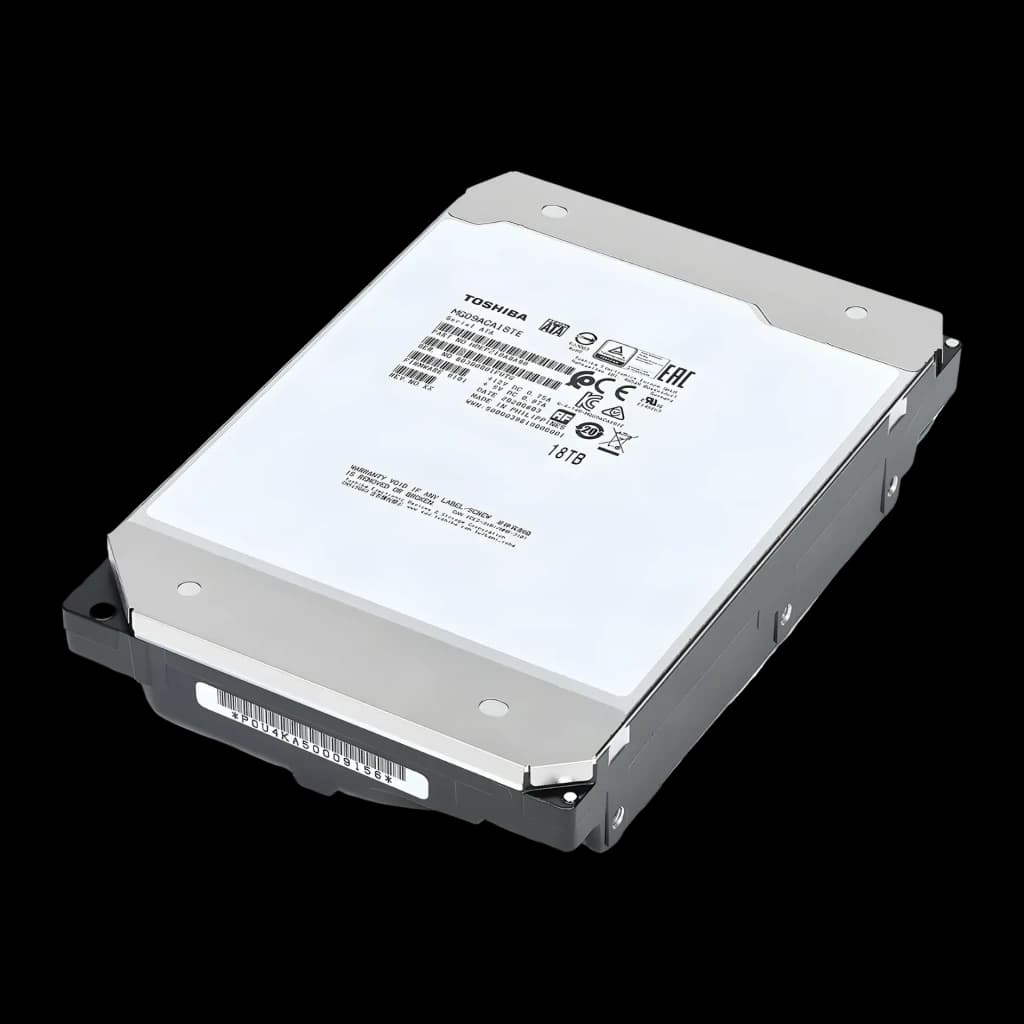 Disque dur Toshiba MG09 Series 18To 3,5 pouces 7200RPM MG09ACA18TE, vue en perspective: étiquette frontale avec code modèle