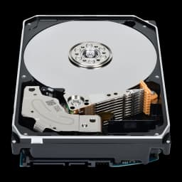 Disque dur Toshiba MG09 Series 18To 3,5 pouces 7200RPM MG09ACA18TE, vue intérieure: plateau métallique, bras de lecture