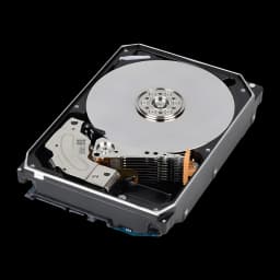 Disque dur Toshiba MG09 Series 18To 3,5 pouces 7200RPM MG09ACA18TE, vue intérieure: plateau métallique, bras de lecture