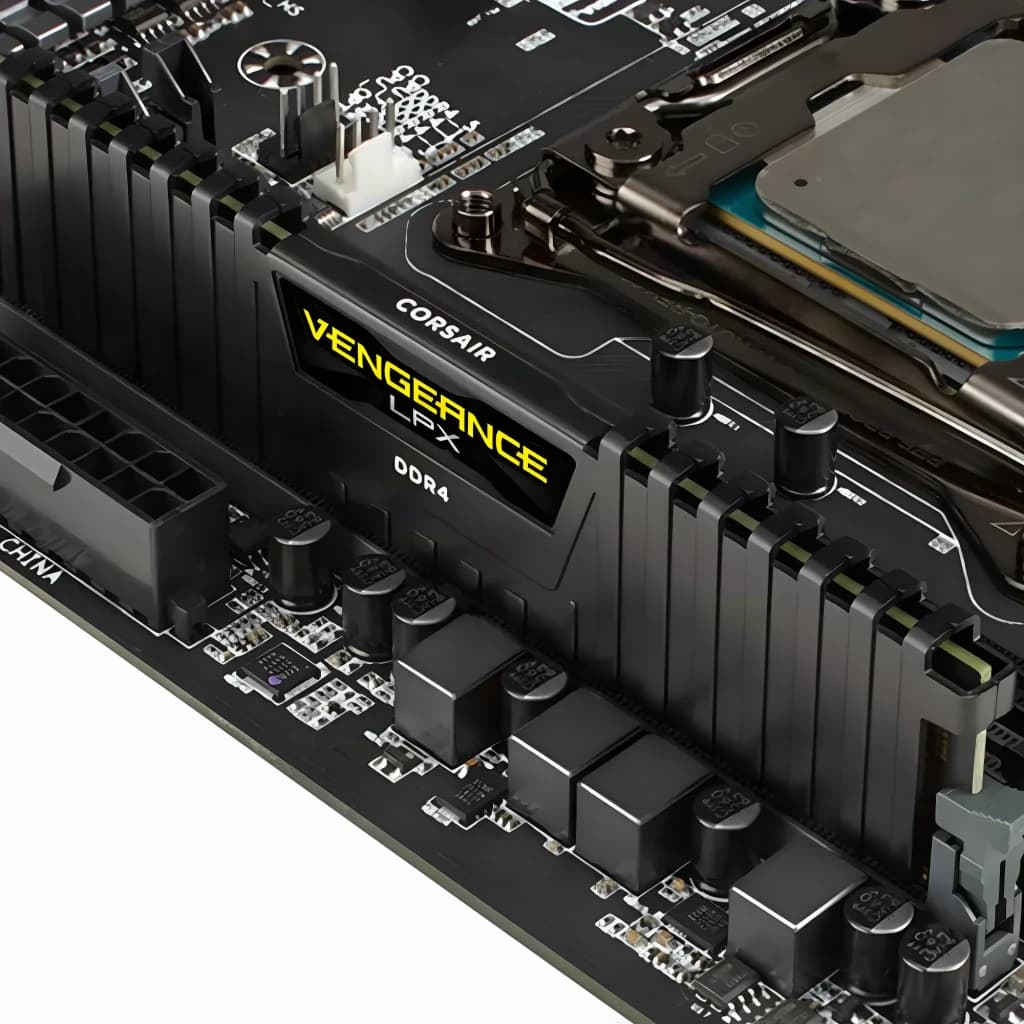 Memoria RAM Corsair Vengeance LPX 16GB DDR4 2400MHz 1x16GB Negro, instalada en placa base: disipador negro con letras