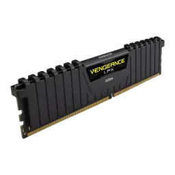 Memoria RAM Corsair Vengeance LPX 16GB DDR4 2400MHz 1x16GB Negro, vista en ángulo: disipador negro con logo Vengeance LPX
