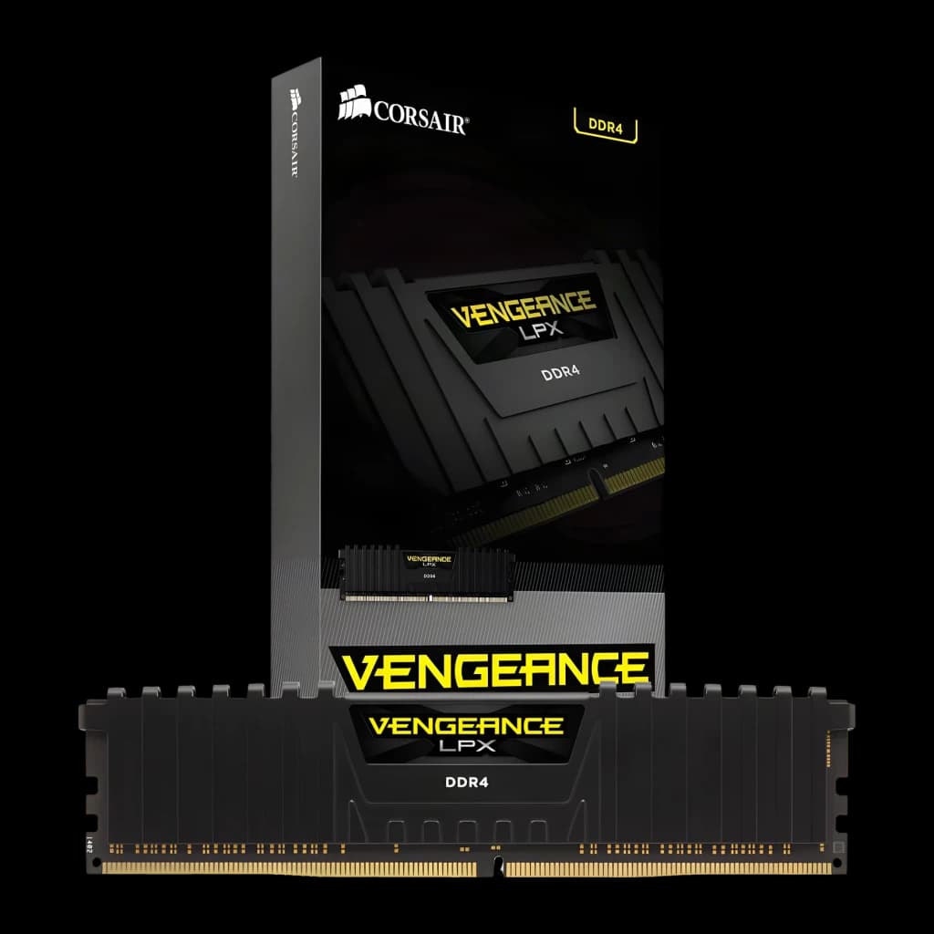 Memoria RAM Corsair Vengeance LPX 16GB DDR4 2400MHz 1x16GB Negro, vista frontal: módulo negro con caja de producto