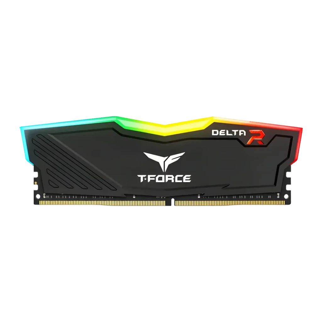 Memória RAM Team Group T-Force Delta RGB DDR4 3200 MHz 16GB (2x8GB) CL16 Preto, vista frontal: dissipador preto