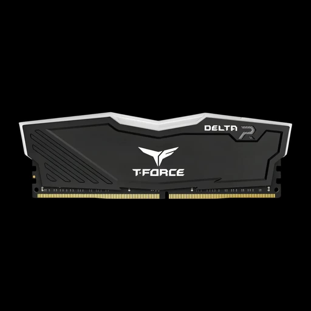 Memória RAM Team Group T-Force Delta RGB DDR4 3200 MHz 16GB (2x8GB) CL16 Preto, vista frontal: dissipador preto com logo