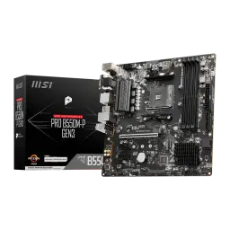 Carte mère MSI PRO B550M-P WiFi6E B550 AM4 DDR4 Micro-ATX WiFi 6E Noir, vue principale: carte et boîte en angle frontal