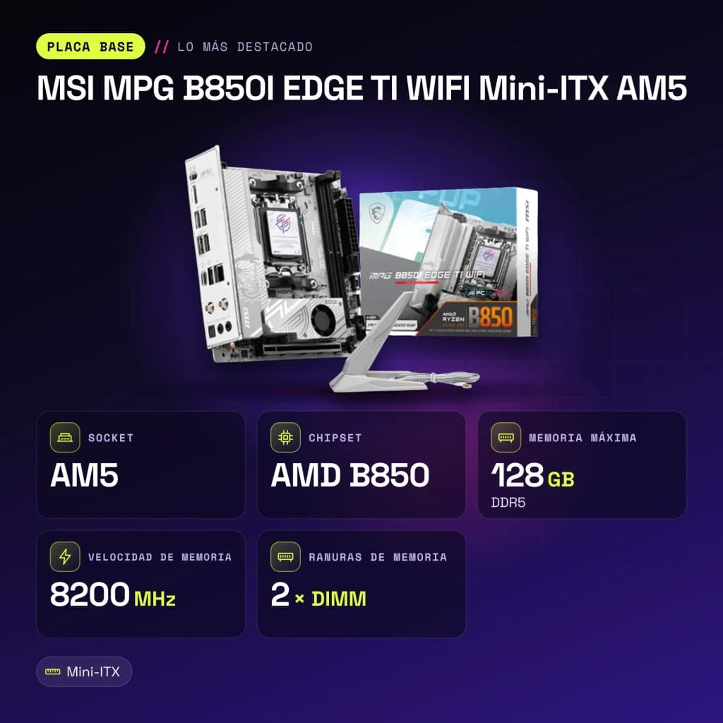 Carte mère MSI MPG B850I EDGE TI WIFI Mini-ITX AM5 AMD B850 DDR5 Gris - caractéristiques