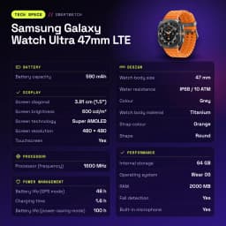 Samsung Galaxy Watch Ultra 47mm LTE 64GB Gris Titanio Tensión Arterial ECG - características