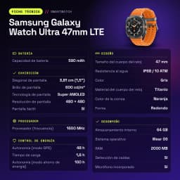Samsung Galaxy Watch Ultra 47mm LTE 64GB Gris Titanio Tensión Arterial ECG - características