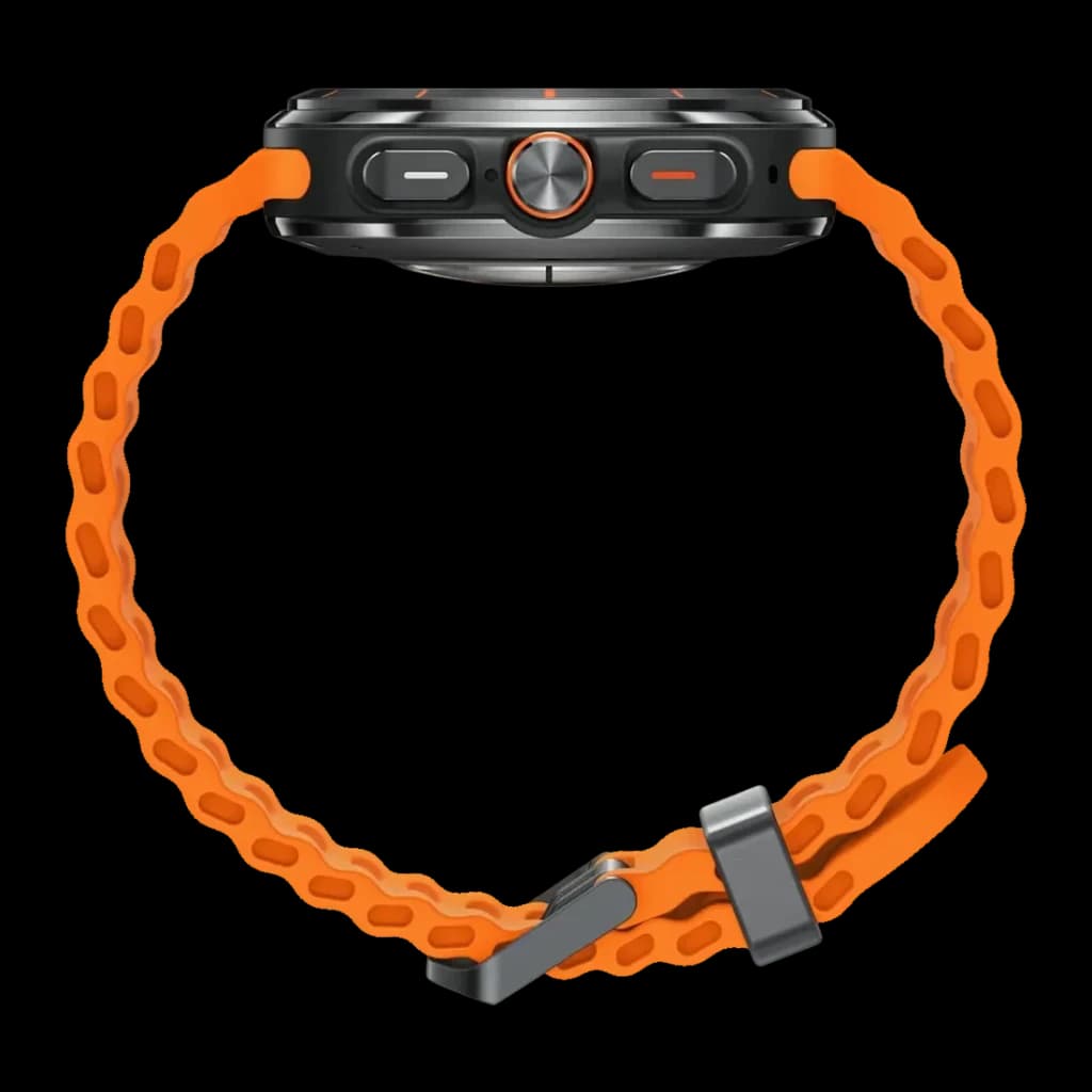 Samsung Galaxy Watch Ultra 47mm LTE 64GB Gris Titanio Tensión Arterial ECG, lateral: tres botones físicos y correa naranja