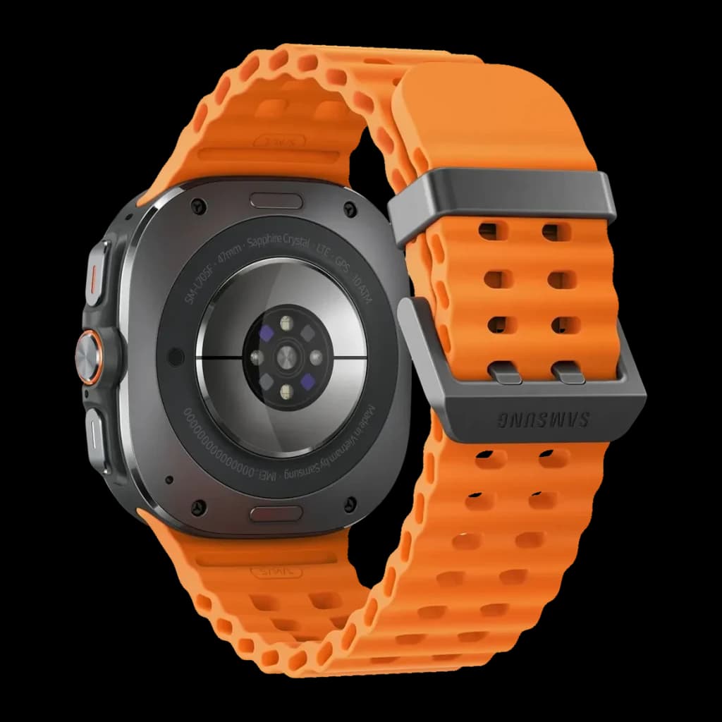 Samsung Galaxy Watch Ultra 47mm LTE 64GB Gris Titanio Tensión Arterial ECG, vista trasera: sensores de salud y correa