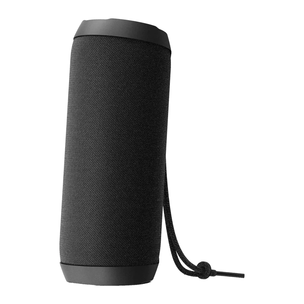 Coluna portátil Energy Sistem Urban Box 2 Onyx 10W 12h Bluetooth 5.0, vista frontal: corpo cilíndrico preto com tecido