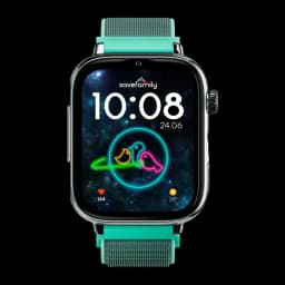 SaveFamily SaveWatch Plus 2 4G Prata Chamadas SOS Videochamada GPS, vista frontal: mostrador neon colorido e bracelete