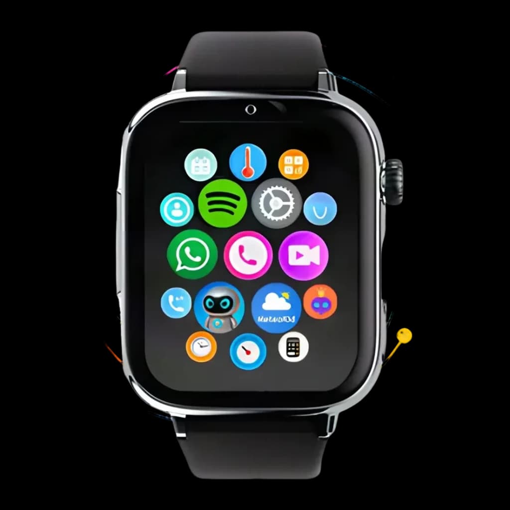 SaveFamily SaveWatch Plus 2 4G Prata Chamadas SOS Videochamada GPS, frontal: ecrã com ícones de apps WhatsApp chamadas