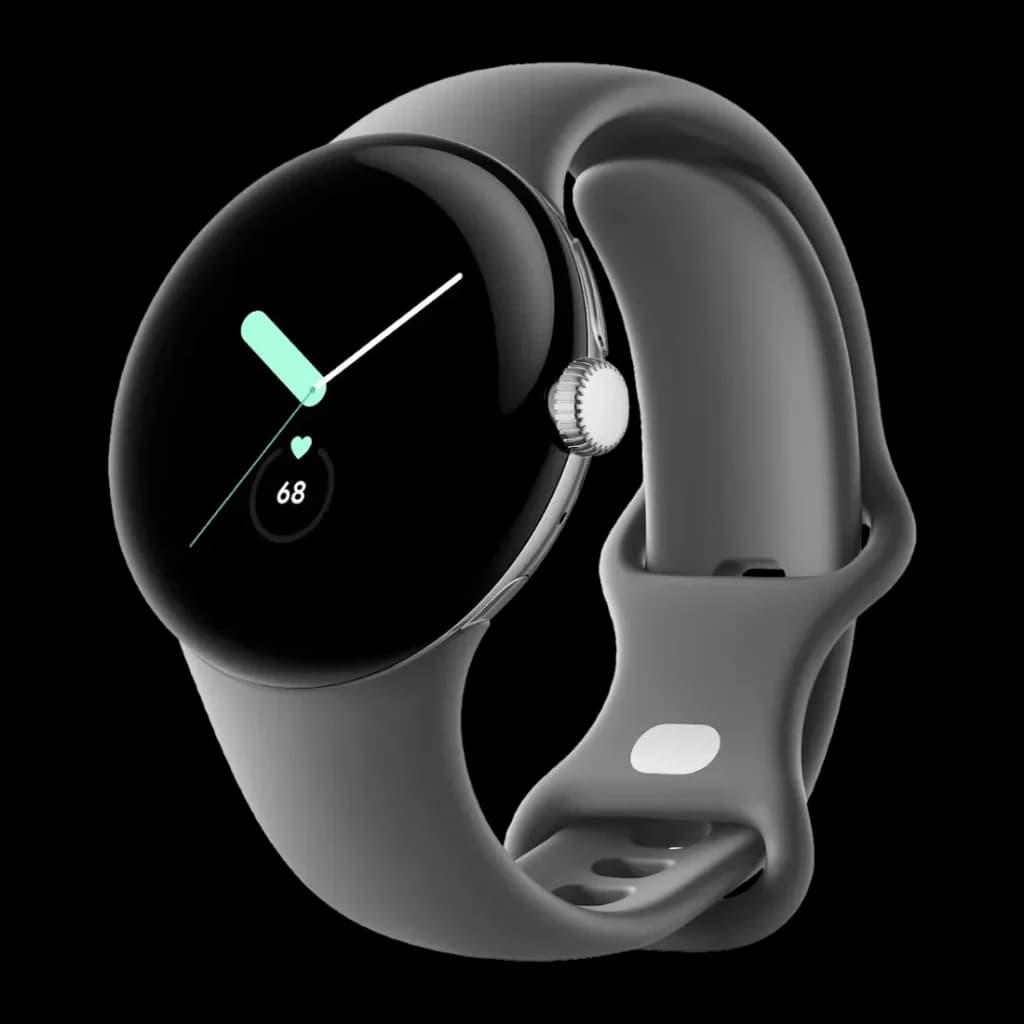 Google Pixel Watch LTE 41mm Plata/Carbón NFC Batería 24 Días, vista lateral: esfera redonda con carátula activa y corona