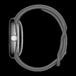 Google Pixel Watch LTE 41mm Plata/Carbón NFC Batería 24 Días, lateral: corona giratoria, botón y correa carbón visibles