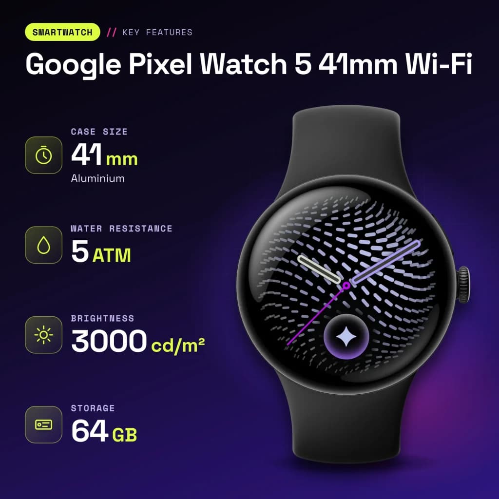Google Pixel Watch 5 41mm Wi-Fi Antracita NFC FC, SpO2, Temperatura piel - características