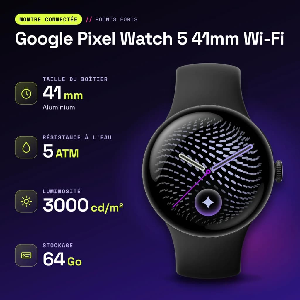 Google Pixel Watch 5 41mm Wi-Fi Antracita NFC FC, SpO2, Temperatura piel - características