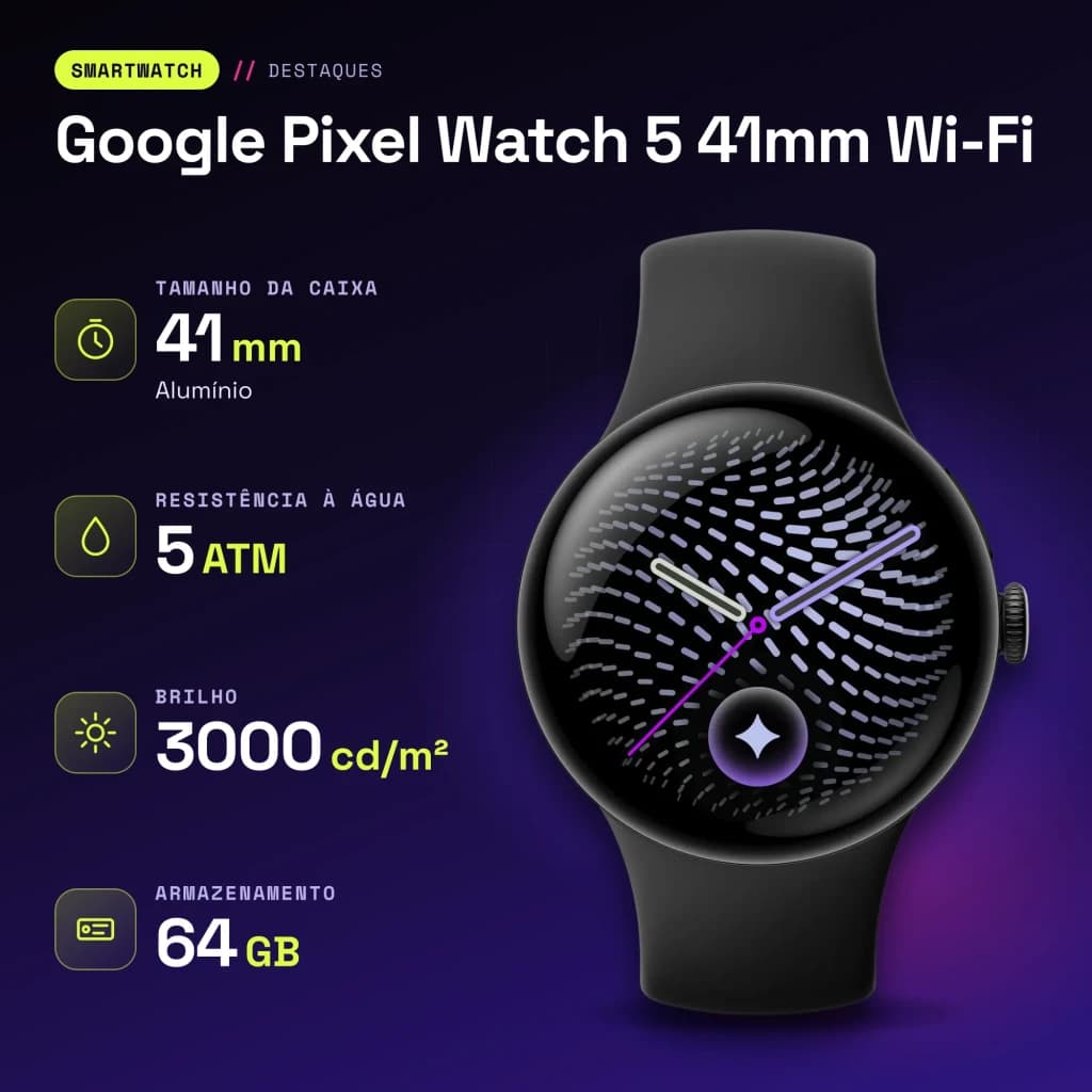 Google Pixel Watch 5 41mm Wi-Fi Antracita NFC FC, SpO2, Temperatura piel - características