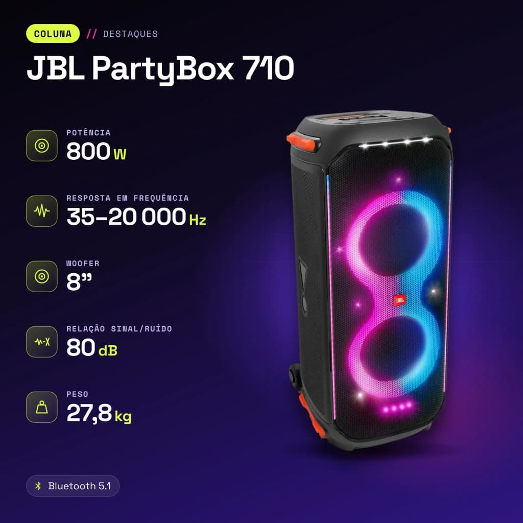 Altavoz para fiestas JBL PartyBox 710 800W Bluetooth 5.1 - características