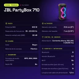 Altavoz para fiestas JBL PartyBox 710 800W Bluetooth 5.1 - características