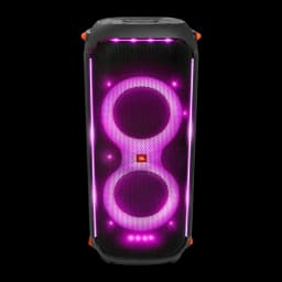 Altavoz para fiestas JBL PartyBox 710 800W Bluetooth 5.1, vista frontal: luces LED rosas en altavoces y laterales