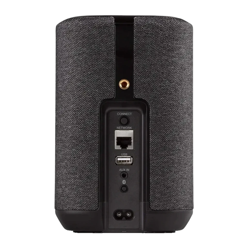 Altavoz inalámbrico Denon Home 150 Bluetooth, WiFi, AirPlay Negro, vista trasera: puertos red, USB, AUX IN y conector