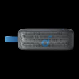 Altavoz portátil Anker Soundcore Select 3 IPX7 16W 20h Negro, vista frontal: rejilla gris con logo azul y correa azul lateral