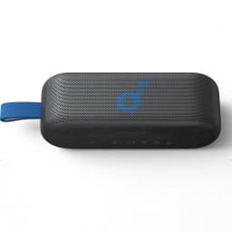 Altavoz portátil Anker Soundcore Select 3 IPX7 16W 20h Negro, en uso: vista superior con logo azul iluminado y asa azul