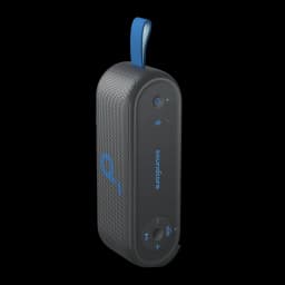 Altavoz portátil Anker Soundcore Select 3 IPX7 16W 20h Negro, vista lateral: panel de controles con botones azules y asa