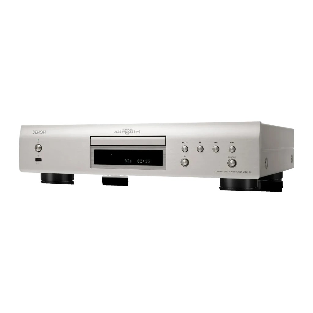 Denon DCD-900NE DSD Reproductor de CD 24bit/192kHz, vista frontal en ángulo: bandeja, display y botones de control visibles