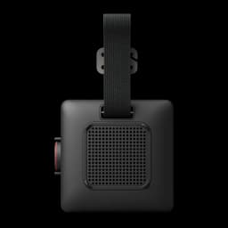 Altavoz portátil LG XBoom Mini by will.i.am IP67 5W 10h Negro, vista trasera: rejilla de graves y correa textil negra