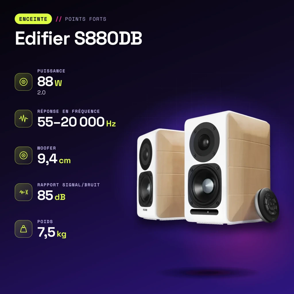 Enceintes bibliothèque Edifier 88W Bluetooth Blanc S880DB - caractéristiques