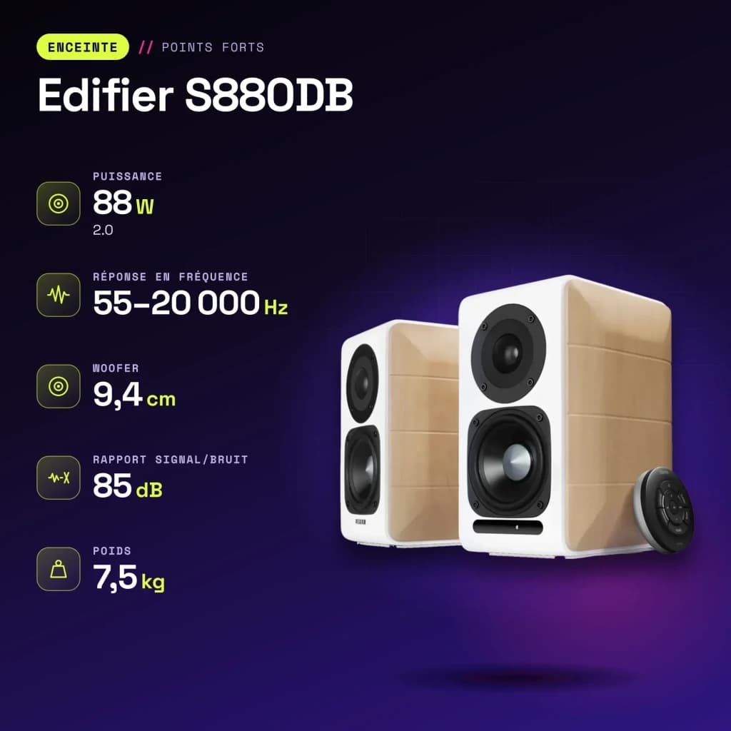 Enceintes bibliothèque Edifier 88W Bluetooth Blanc S880DB - caractéristiques