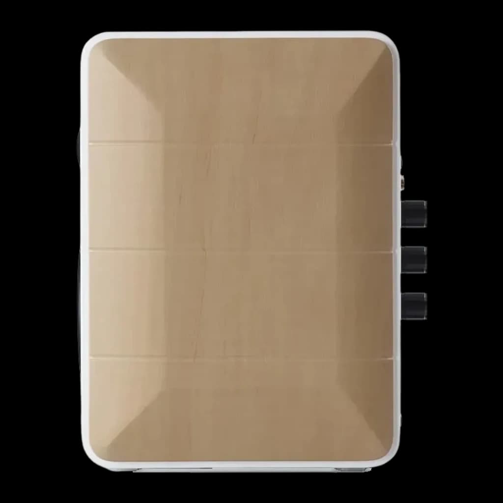 Enceintes bibliothèque Edifier 88W Bluetooth Blanc S880DB, vue du dessus: panneau bois et trois boutons latéraux noirs