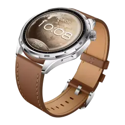 Honor Watch 6 Castanho GPS Integrado NFC Chamadas Bluetooth Bateria 35 Dias, vista frontal: caixa redonda prateada com hora