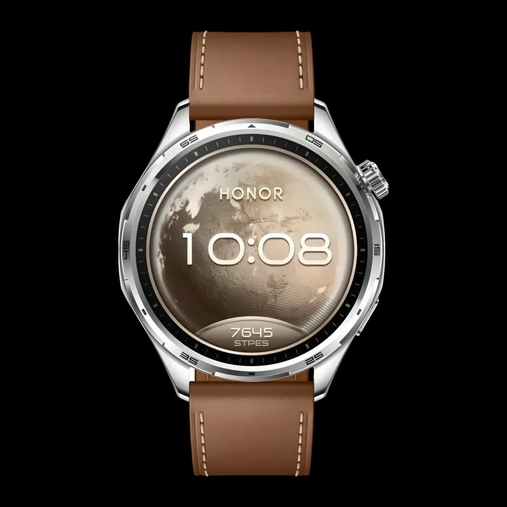 Honor Watch 6 Castanho GPS Integrado NFC Chamadas Bluetooth Bateria 35 Dias, detalhe: mostrador lunar com 10:08 e bracelete