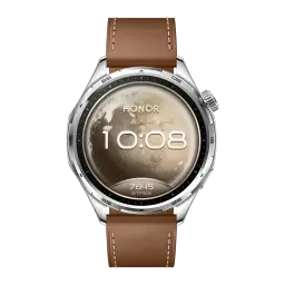 Honor Watch 6 Castanho GPS Integrado NFC Chamadas Bluetooth Bateria 35 Dias, detalhe: mostrador lunar com 10:08 e bracelete